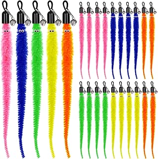 25 Pcs Cat Worm Toy Replacement Teaser with Bell, Colorful Cat's Fuzzy Worms Interactive Cat Wand Attachment Toys Cats Wand Toys for Indoor Cats Kitten Play Exercise