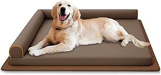 Big Dog Bed Orthopedic Memory Foam Dog Couch Waterproof with Anti-Slip Mat Washable Pet Beds Chew Proof (Brown)