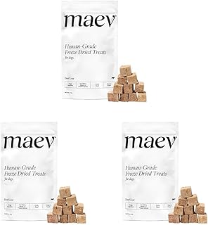 Maev Human-Grade Freeze Dried Raw Beef Liver Treats | 100% USDA Certified Single-Ingredient | Healthy, Human-Grade Dog Snacks | Perfect for Training & Sensitive Diets (Pack of 3)