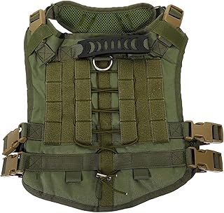 Large Dog Vest Oxford Fabric Tactical Service Dog Harness Olive L for Training and Outdoor Use