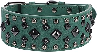 Spiked Dog Collar with Rivet Studs, Adjustable Small Size, Metal Protective Green Puppy Collar for Female Dogs and Training Use