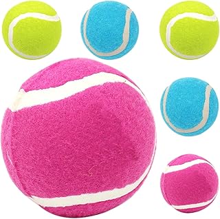 6pcs Dog Balls Chewing High Bounce Sturdy Small Tennis Balls for Dogs Aggressive Chewers Outdoor Fetch Training Set Blue, Pink, and Yellow Colors