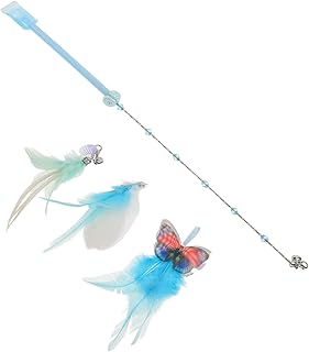 Cat Teaser Set with 3 Feathered Refill Heads, Interactive Indoor Cat Chase for Kittens, Fishing Pole Stick with Butterfly and Bell for Hunting Play