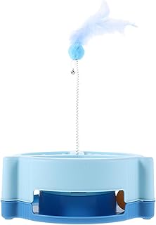 Interactive Cat Ball Track with Automatic Teaser Stick, Blue Turntable Roller for Indoor Cats and Kittens, Pet Supplies for Boredom Relief and Mental Exercise