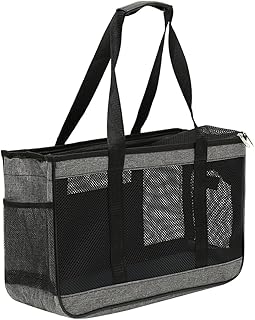 Breathable Mesh Pet Travel Carrier Bag Large Gray Soft-Sided Outdoor Puppy Cat Carrying Pouch Handheld Tote for Small Dogs and Cats