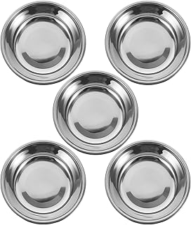 5pcs Stainless Steel Pet Food Bowls Round Cat Puppy Feeder Set Non-Slip Household Dog Feeding Dishes for Indoor Use