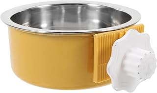 Small White Hanging Stainless Steel Dog Crate Bowl with Snap Lock, Anti-Spill Pet Food and Water Feeder for Kennels and Cages