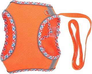 Adjustable Small Pet Dog Vest Harness with Reflective Straps, Portable Puppy Harness Set with Leash, No-Pull for Outdoor Walking and Training (Orange S)
