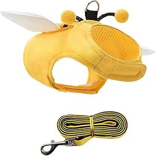 Dog Vest Harness and Leash Set Mesh Adjustable Medium Size with Plush Bee Wings Zipper for Puppy Training and Daily Walking