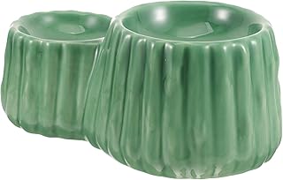 VICASKY Ceramic Elevated Cat Bowl and Dog Raised Feeding Dish, Anti-Spill Dual-Tier Green Pet Food and Water Bowl for Cats and Dogs