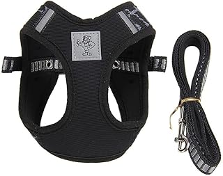 NUOBESTY Cat Harness and Leash Set, Reflective Soft Mesh Pet Chest Strap with Adjustable Black Vest Harness, Portable Lightweight S Size for Safe Outdoor Walking