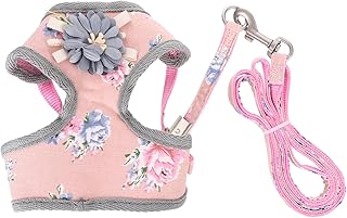 Dog Harness and Leash Set Adjustable Floral Chest Vest Pink S for Small and Medium Dogs Pet Walking Harness with Front Clip