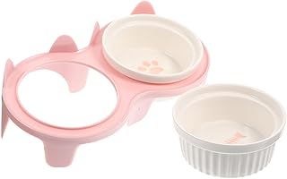 Alasum Elevated Ceramic Cat Food and Water Bowls Set with Thick Pink Bowls and Sturdy Stand, Angled Design to Protect Neck and Enhance Feeding for Indoor Cats and Kittens