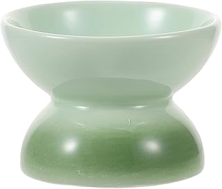 Ceramic Raised Cat Feeding Bowl Tilted Water Dish Whisker Friendly Slanted Pet Food Bowl for Indoor Cats and Kittens Milk Green Gradient