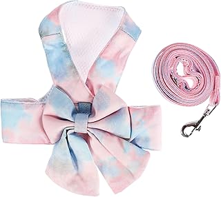 Cat Bowknot Harness Leash Set Soft Vest Pet Harness for Small Cats with Adjustable Strap L Size Blue and Pink