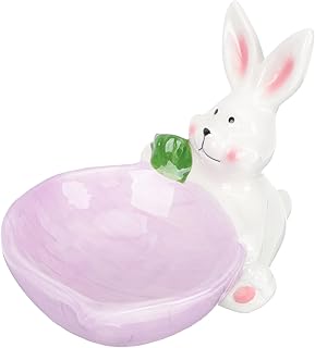 Ceramic Pet Feeding Bowl with Anti-Spill Design, Cute Purple Rabbit Pattern, Wear-Resistant Floor Cat and Dog Food Dish for Indoor Use