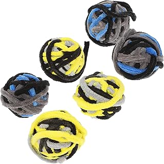 6pcs Interactive Cat Yarn Balls with Strings Soft Plush Indoor Cat Scratcher Kitten Chew Set in Blue and Yellow