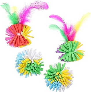 4pcs Multi-Colored Eva Cat Scratching Balls with Plumage 4cm Kitten Interactive Indoor Cat Pet Chasing Plaything