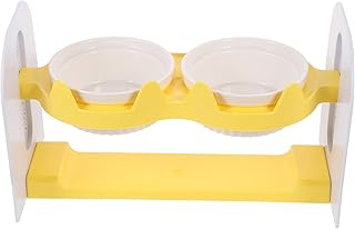 Ceramic Cat Bowl Elevated Double Pet Food Bowls with Adjustable Tilt and Height Yellow Sturdy Stand for Household Cats and Small Dogs