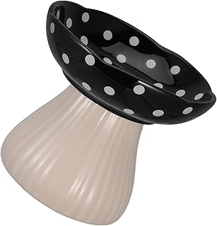 NUOBESTY Elevated Ceramic Cat Food and Water Bowls, Raised Black Mushroom-Shaped Pet Feeding Dish, Wide Bowl Set for Small Cats and Dogs