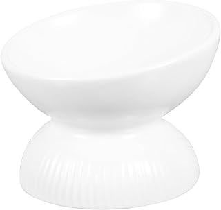 Ceramic Tilted Cat Feeding Bowl Anti-tip Pet Food Container Small White Neck Protection Dish for Indoor Cats and Puppies
