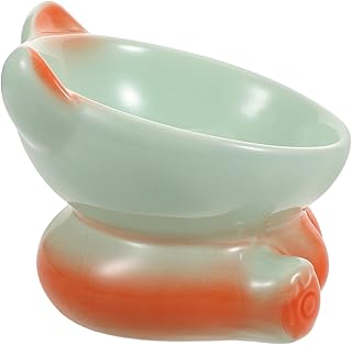 Elevated Cat Food Dish and Water Bowl, Ceramic Raised Tilted Pet Feeder, Whisker-Friendly Slanted Feeding Bowl for Small Dogs and Kittens, Gradient Orange-Green