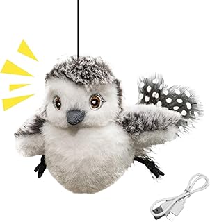 Bird Toy for Cats, Snowy Owl Shaped Interactive Boredom Relief, Electronic Chirping Touch-Activated Toy for Kittens, Indoor Home Living Room Play