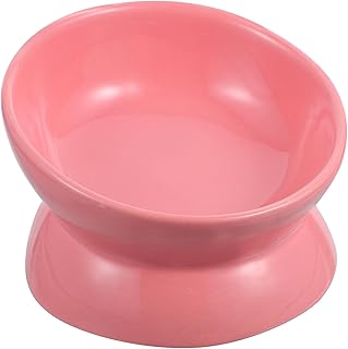 Elevated Ceramic Cat Food Bowl Tilted Pet Feeder with Neck Protection High Base Raised Feeding Dish for Indoor Cats and Kittens Random Color