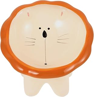 Ceramic Cat Bowl Elevated Wide Large Opening Raised Pet Food and Water Dish Cartoon Lion Design for Indoor Cats