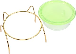 Raised Cat Feeding Bowl Set with Neck Protection, Tilted Ceramic Pet Food and Water Feeder with Metal Stand for Kittens and Cats