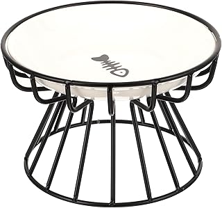 Elevated Cat Food Bowl Set with Black Iron Stand, Ceramic Raised Pet Feeder Dish with Anti-Spill Design for Cats and Small Dogs, Whisker-Friendly Feeding Bowl for Home Use