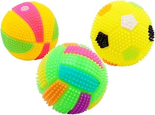 3pcs LED Light Sound Bouncy Balls for Dogs and Cats, Football Shape Interactive Chew, Sturdy Pet for Puppy Play and Fetch Random Color Random Style