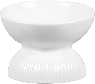SUPVOX Ceramic Cat Feeding Bowl Small White Tilted Anti-Spill Raised Pet Food Dish with Neck Protection for Indoor Cats